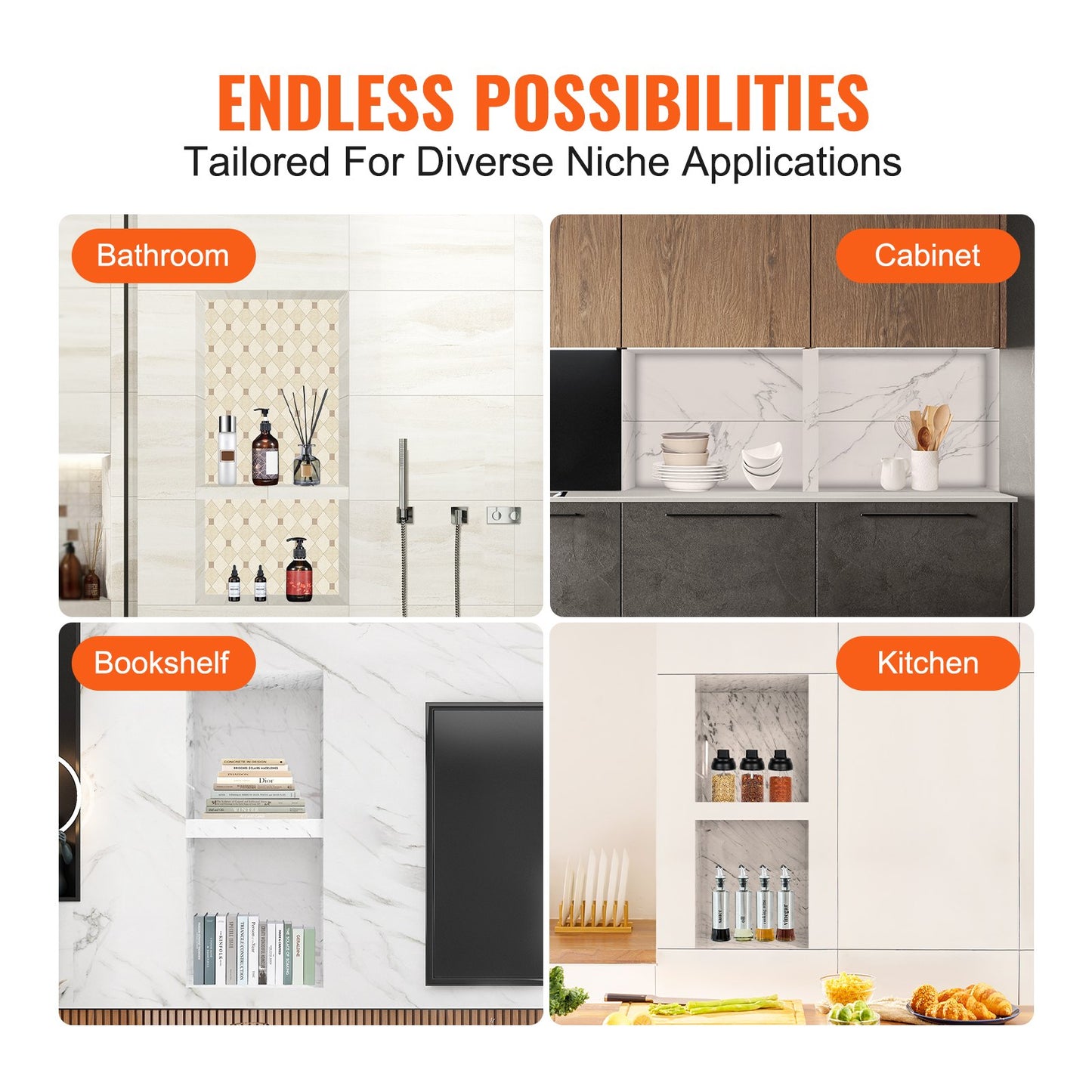 Shower Niche Tile Ready 40.64 x 81.28 cm, Double Shelf, Square Corners Wall-Mounted Niche Recessed, Sealed Cover Modern Soap Storage Niche for Shower Bathroom, Black