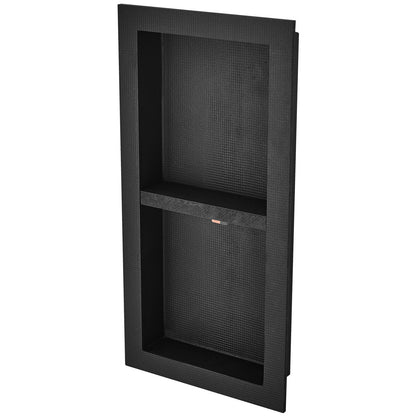 Shower Niche Tile Ready 40.64 x 81.28 cm, Double Shelf, Square Corners Wall-Mounted Niche Recessed, Sealed Cover Modern Soap Storage Niche for Shower Bathroom, Black