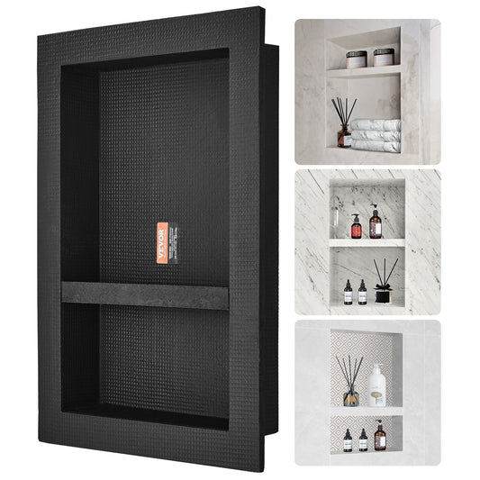 Duschnisch Klar för kakel 40,64 x 60,96 cm, Dubbelhyllplan, fyrkantiga hörn Vägginfälld nisch, förseglad skydd Modern tvålförvaringsnisch för duschbadrum, svart