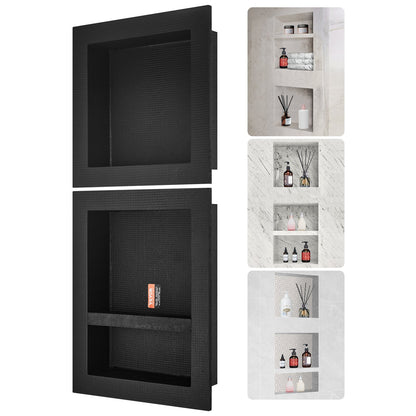 Duschnisch Klar för kakel 40,64x40,64cm & 40,64x50,8cm, Trippelhylla, Fyrkantiga hörn Vägginsatt nisch Infälld, förseglat skydd Modern tvålförvaringsnisch för duschbadrum, svart