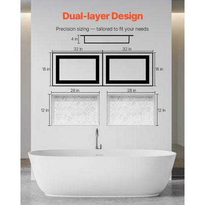 Duschnisch 40,6 x 81,3 + 40,6 x 81,3 cm Infälld vägghylla Badrum |  EU
