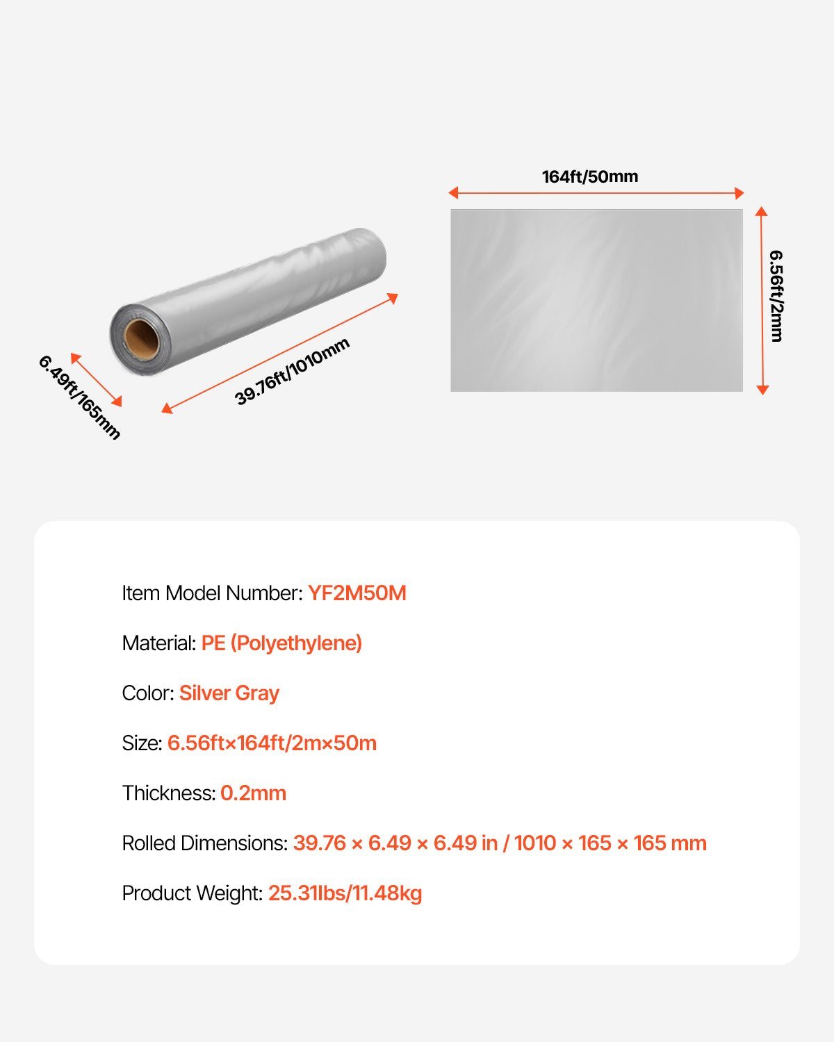 8Mil Plastic Sheet Roll 6.5 x 164 FT Heavy Duty Polyethylene Gray