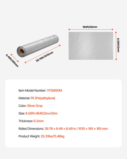 8Mil Plastic Sheet Roll 6.5 x 164 FT Heavy Duty Polyethylene Gray