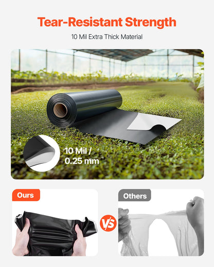 10Mil Plastic Film Roll 10 x 65 FT Heavy Duty Film Black &amp; White