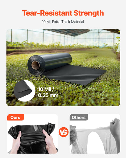 10Mil Plastic Wrap Roll 5 x 100 FT Heavy Duty Polyethylene Black