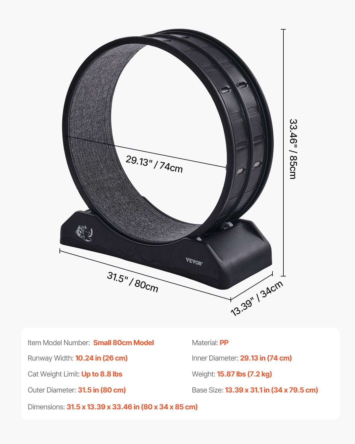 Cat Training Wheel 31.5 in Large Indoor Cat Running Wheel Treadmill Black