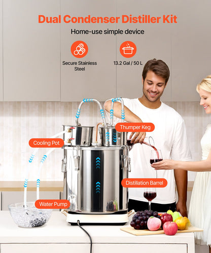 Moonshine Still Water Alcohol Distiller 13.2Gal w/ Thumper Keg &amp; Water Pump