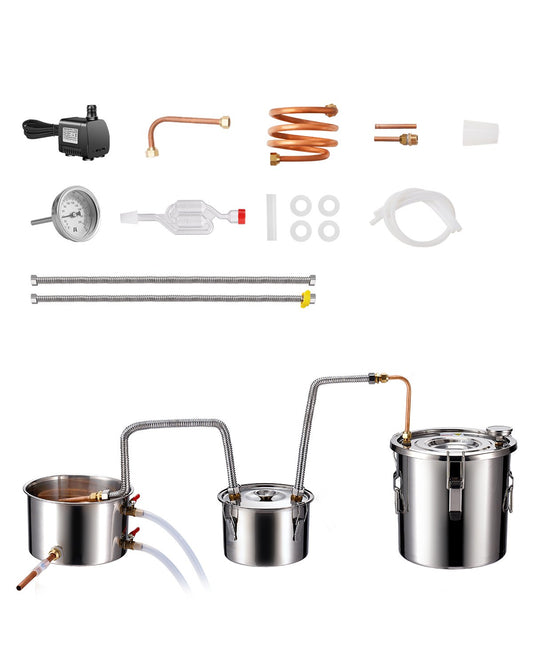 Moonshine Still Water Alcohol Distiller 3Gal w/Thumper Keg &amp; 8W Water Pump