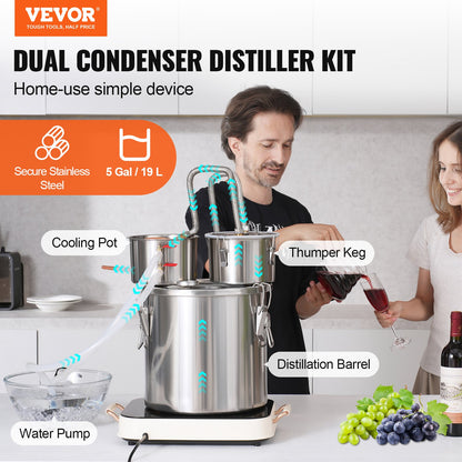 Moonshine Still Water Alcohol Distiller 5Gal with Thumper Keg &amp; 8W Water Pump