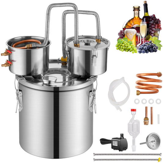 Moonshine Still Water Alcohol Distiller 5Gal with Thumper Keg &amp; 8W Water Pump
