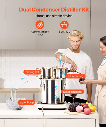 Moonshine Still Water Alcohol Distiller 5Gal with Thumper Keg &amp; 8W Water Pump