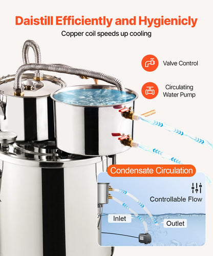 Moonshine Still Water Alcohol Distiller 5Gal with Thumper Keg &amp; 8W Water Pump