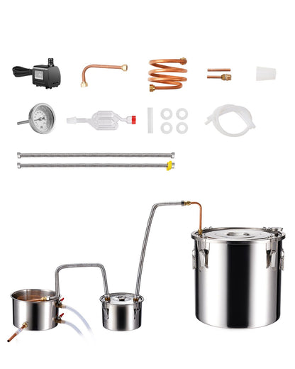 Moonshine Still Water Alcohol Distiller 8Gal w/Thumper Keg &amp; 8W Water Pump