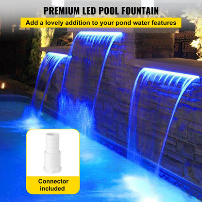 Pool Fountain Spillway 11.8x3.2x8.1 Inches, Fountain Spillway Blue Strip LED Light, Pool Waterfall Fountain Solid Acryl, Pool Waterfall for Garden Pond, Swimming Pool, Squares