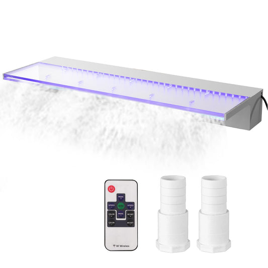 Fountain Spillway 36.2x3.2x8.1 Inch, Pool Waterfall Fountain 17 Colors Led, Pool Water Fall Kit med fjärrkontroll, Pool Spillway Solid Akryl Pool Vattenfall för trädgårdsdamm, swimmingpool, fyrkantig