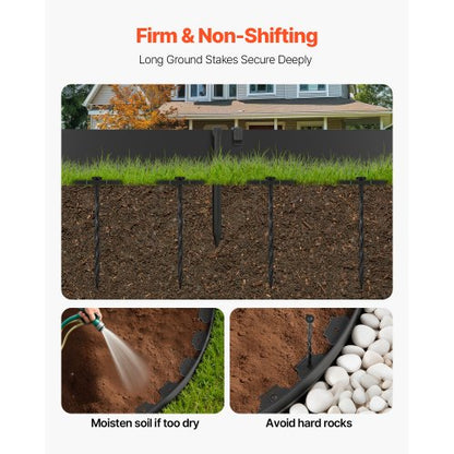 Landskapskant, 2000 x 10 cm plastträdgårdskant med 30 spikar och 2 markpinnar, grävfri, flexibel gräskantrulle, UV-resistent mini-staketkant för rabatter, marksten |  EU