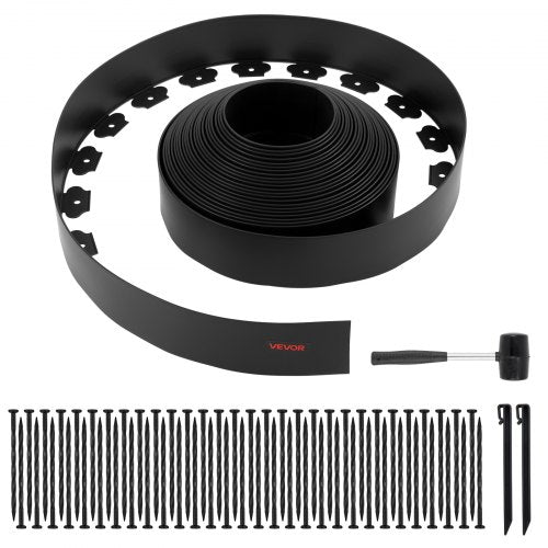 Landskapskant, 2000 x 10 cm plastträdgårdskant med 30 spikar och 2 markpinnar, grävfri, flexibel gräskantrulle, UV-resistent mini-staketkant för rabatter, marksten |  EU