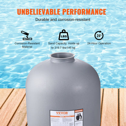 Sandfilter, 24 Zoll, bis zu 65 GPM Durchflussrate, oberirdisches Schwimmbecken-Sandfiltersystem mit 7-Wege-Mehrwegeventil, Filter-, Rückspül-, Spül-, Umwälz-, Abfall-, Winter- und geschlossene Funktionen