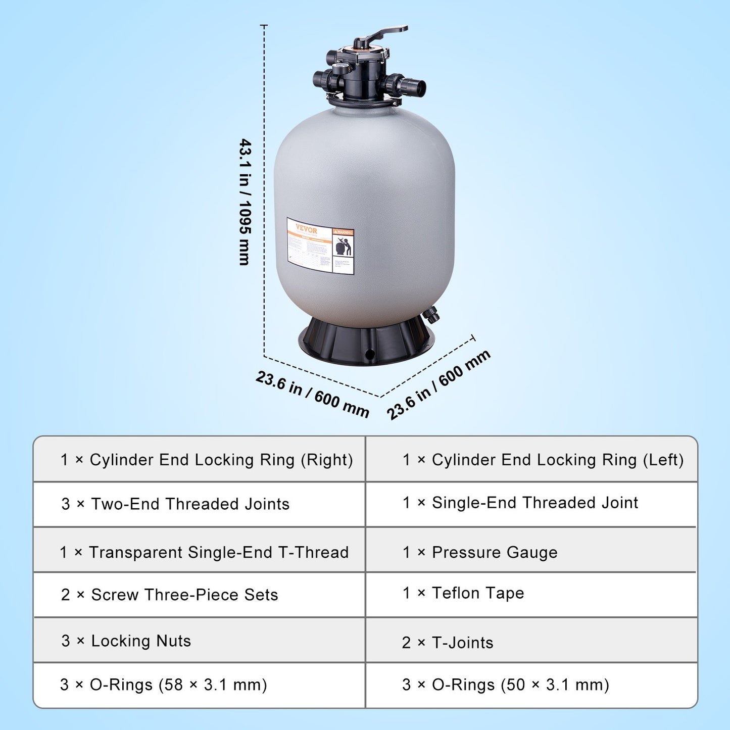 Sandfilter, 24 Zoll, bis zu 65 GPM Durchflussrate, oberirdisches Schwimmbecken-Sandfiltersystem mit 7-Wege-Mehrwegeventil, Filter-, Rückspül-, Spül-, Umwälz-, Abfall-, Winter- und geschlossene Funktionen