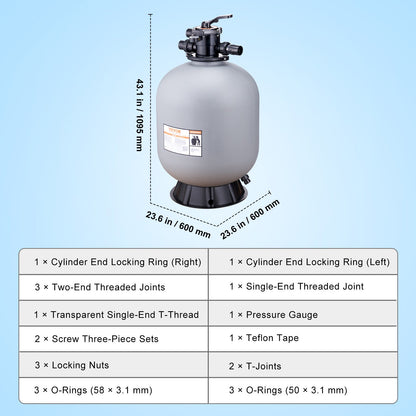 Sandfilter, 24 Zoll, bis zu 65 GPM Durchflussrate, oberirdisches Schwimmbecken-Sandfiltersystem mit 7-Wege-Mehrwegeventil, Filter-, Rückspül-, Spül-, Umwälz-, Abfall-, Winter- und geschlossene Funktionen
