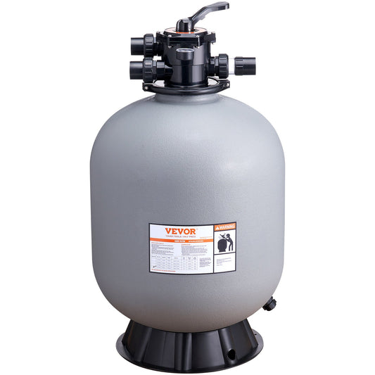 Sand Filter, 24-inch, up to 65 GPM flow rate, above-ground swimming pool sand filter system with 7-way multiport valve, filter, backwash, rinse, recirculate, waste, winter, closed functions