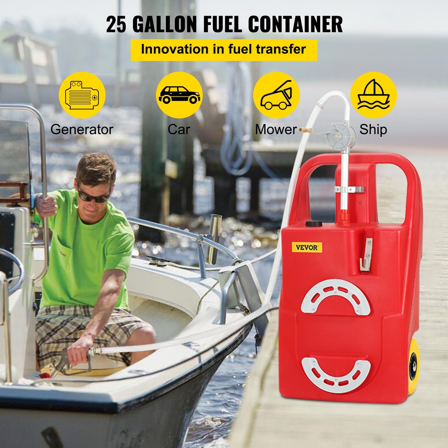 Fuel Caddy, 32 gallon, bärbar bränsletank på hjul, med manuell överföringspump, bensindieselbränslebehållare för bilar, gräsklippare, terränghjulingar, båtar, mer, röd
