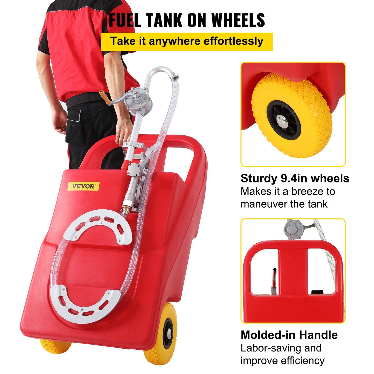 Fuel Caddy, 32 gallon, bärbar bränsletank på hjul, med manuell överföringspump, bensindieselbränslebehållare för bilar, gräsklippare, terränghjulingar, båtar, mer, röd