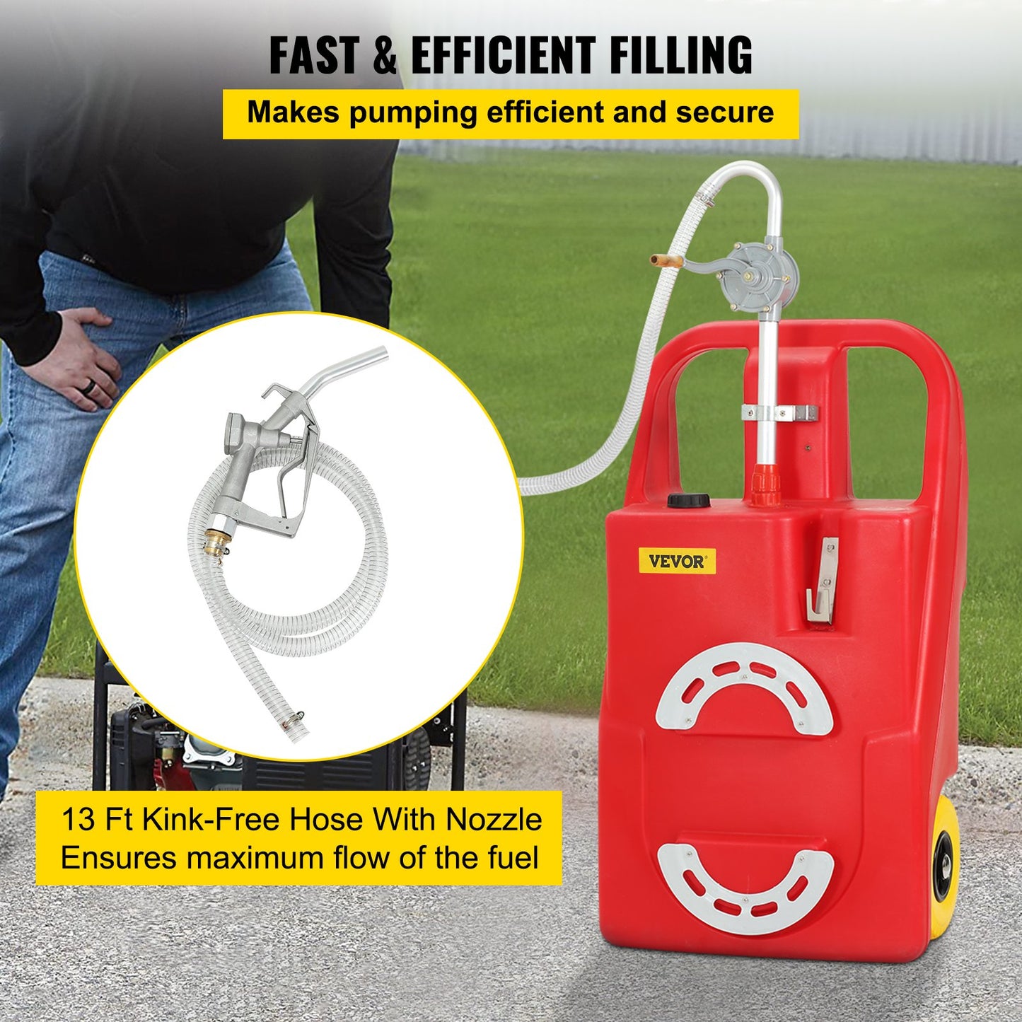 Fuel Caddy, 32 gallon, bärbar bränsletank på hjul, med manuell överföringspump, bensindieselbränslebehållare för bilar, gräsklippare, terränghjulingar, båtar, mer, röd