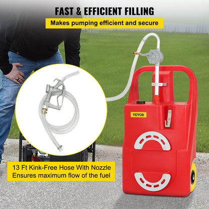 Fuel Caddy, 32 gallon, bärbar bränsletank på hjul, med manuell överföringspump, bensindieselbränslebehållare för bilar, gräsklippare, terränghjulingar, båtar, mer, röd