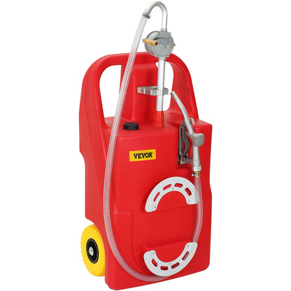 Fuel Caddy, 32 gallon, bärbar bränsletank på hjul, med manuell överföringspump, bensindieselbränslebehållare för bilar, gräsklippare, terränghjulingar, båtar, mer, röd