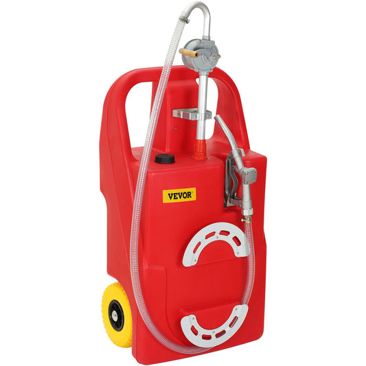 Fuel Caddy, 32 gallon, bärbar bränsletank på hjul, med manuell överföringspump, bensindieselbränslebehållare för bilar, gräsklippare, terränghjulingar, båtar, mer, röd