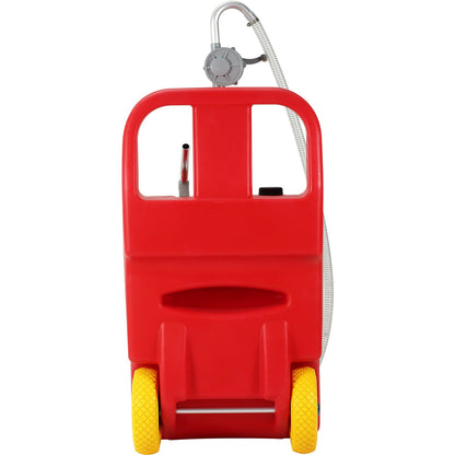 Fuel Caddy, 32 gallon, bärbar bränsletank på hjul, med manuell överföringspump, bensindieselbränslebehållare för bilar, gräsklippare, terränghjulingar, båtar, mer, röd