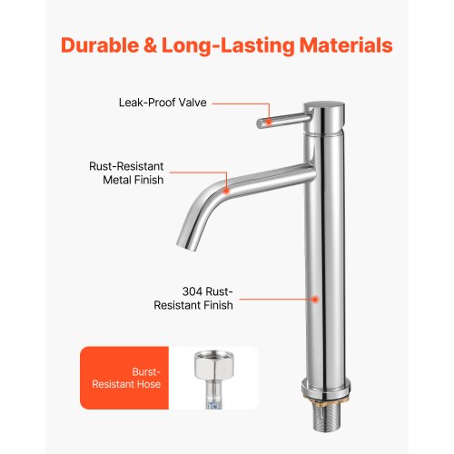 Enkelgreppsblandare, Förkromad Silverfärgad Kökshandfat, Köksvattenblandare med 1 eller 3 hål och tryckknappsavlopp, Lämplig för Badrum, Husbil, Bar, Offentlig Toalett, Högbågsblandare |  EU