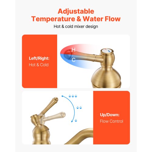 Enkelgreppsblandare för handfat, köksblandare i massiv mässing med enkelgrepp, köksblandare med 1 eller 3 hål och tryckknappsavlopp, lämplig för badrum, husbil, bar, offentlig toalett, design med anti-backflow |  EU