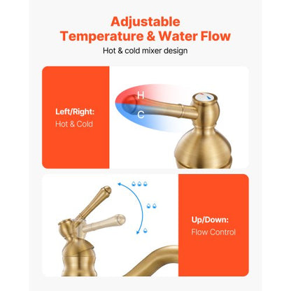 Enkelgreppsblandare för handfat, köksblandare i massiv mässing med enkelgrepp, köksblandare med 1 eller 3 hål och tryckknappsavlopp, lämplig för badrum, husbil, bar, offentlig toalett, design med anti-backflow |  EU