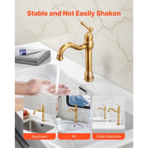 Enkelgreppsblandare för handfat, köksblandare i massiv mässing med enkelgrepp, köksblandare med 1 eller 3 hål och tryckknappsavlopp, lämplig för badrum, husbil, bar, offentlig toalett, design med anti-backflow |  EU
