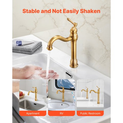 Enkelgreppsblandare för handfat, köksblandare i massiv mässing med enkelgrepp, köksblandare med 1 eller 3 hål och tryckknappsavlopp, lämplig för badrum, husbil, bar, offentlig toalett, design med anti-backflow |  EU