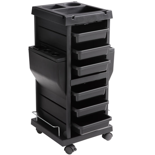 Ultimate Salon Trolley Cart, Låsbar skönhetssalongvagn för stylist med 6 avtagbara lådor & verktygshållare, Rullvagn för frisörer i plast med låsbara hjul för Beauty SPA Barber
