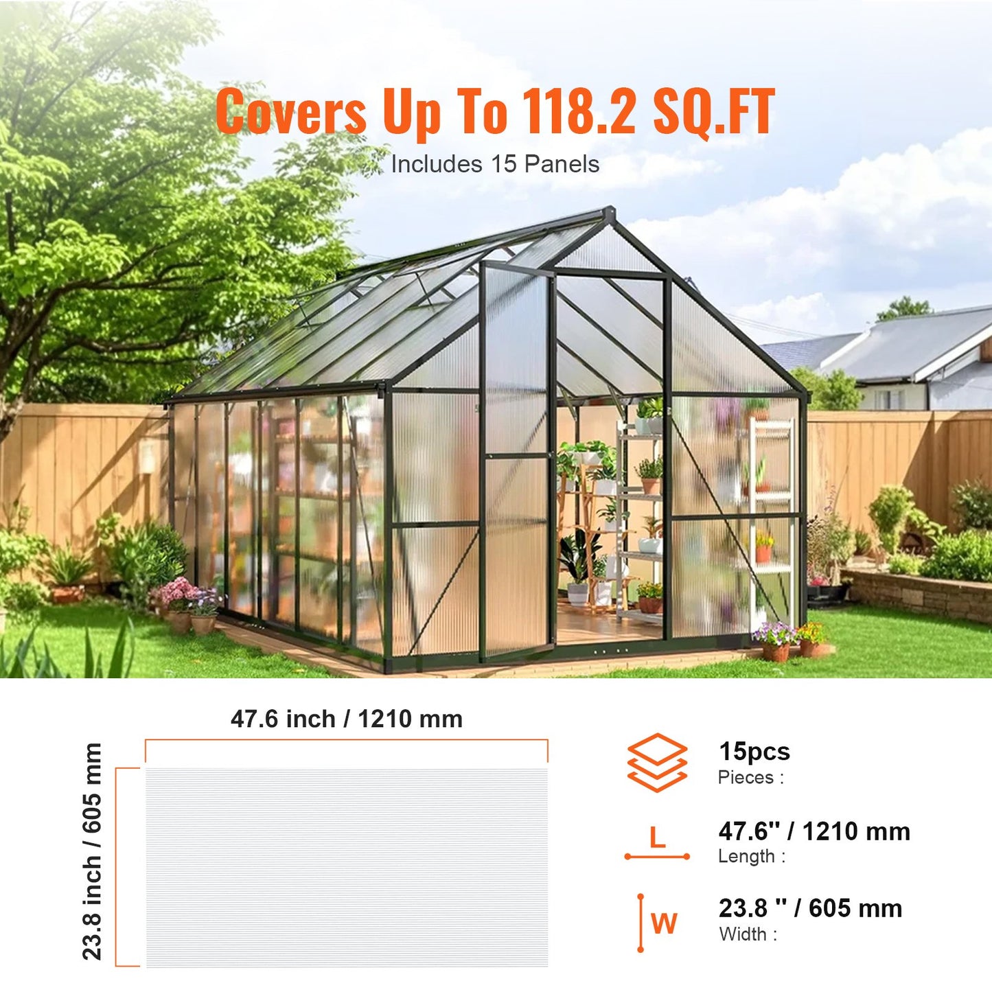 15-pack polycarbonate greenhouse panels 2' X 4' X 0.24'' roof sheet