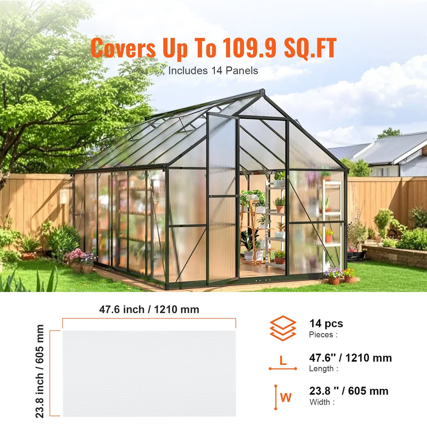14-pack polycarbonate greenhouse panels 2' X 4' X 0.32'' roof sheet