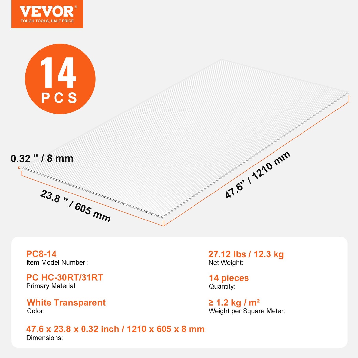 14-pack polycarbonate greenhouse panels 2' X 4' X 0.32'' roof sheet