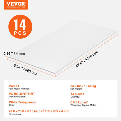 14-pack polykarbonat växthuspaneler 2' X 4' X 0,16'' takplåt