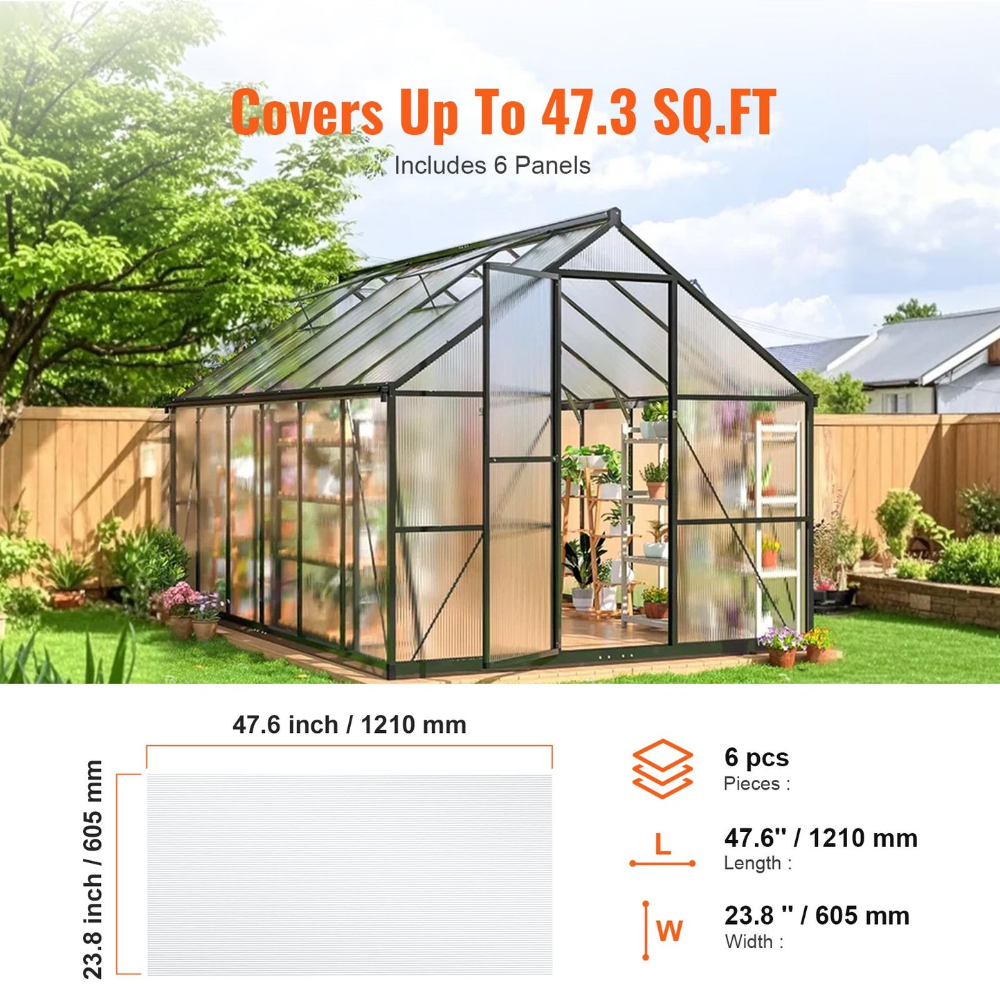 6-pack polycarbonate greenhouse panels 2' X 4' X 0.16'' roof sheets