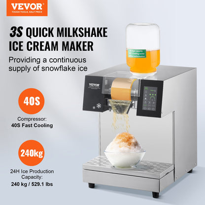 Commercial Snowflake Ice Cream Machine 529LBS/24H Stainless Steel For Ice Cream