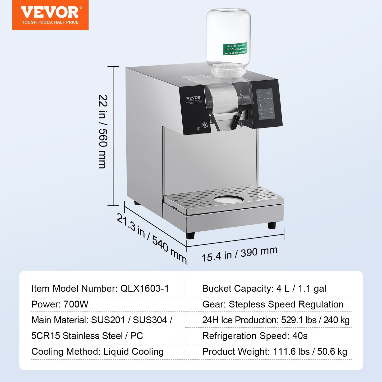 Commercial Snowflake Ice Cream Machine 529LBS/24H Stainless Steel For Ice Cream