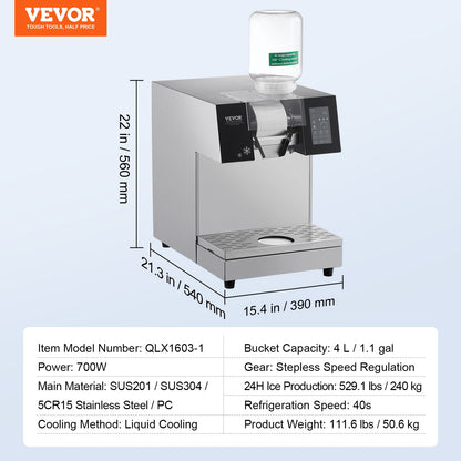 Commercial Snowflake Ice Cream Machine 529LBS/24H Stainless Steel For Ice Cream