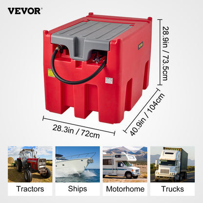 Tragbarer Dieseltank, 116 Gallonen Fassungsvermögen und 10 GPM Durchflussrate, Dieselkraftstofftank mit 12 V elektrischer Transferpumpe und 13,1 Fuß Gummischlauch, PE-Diesel-Transfertank für einfachen Kraftstofftransport, Rot