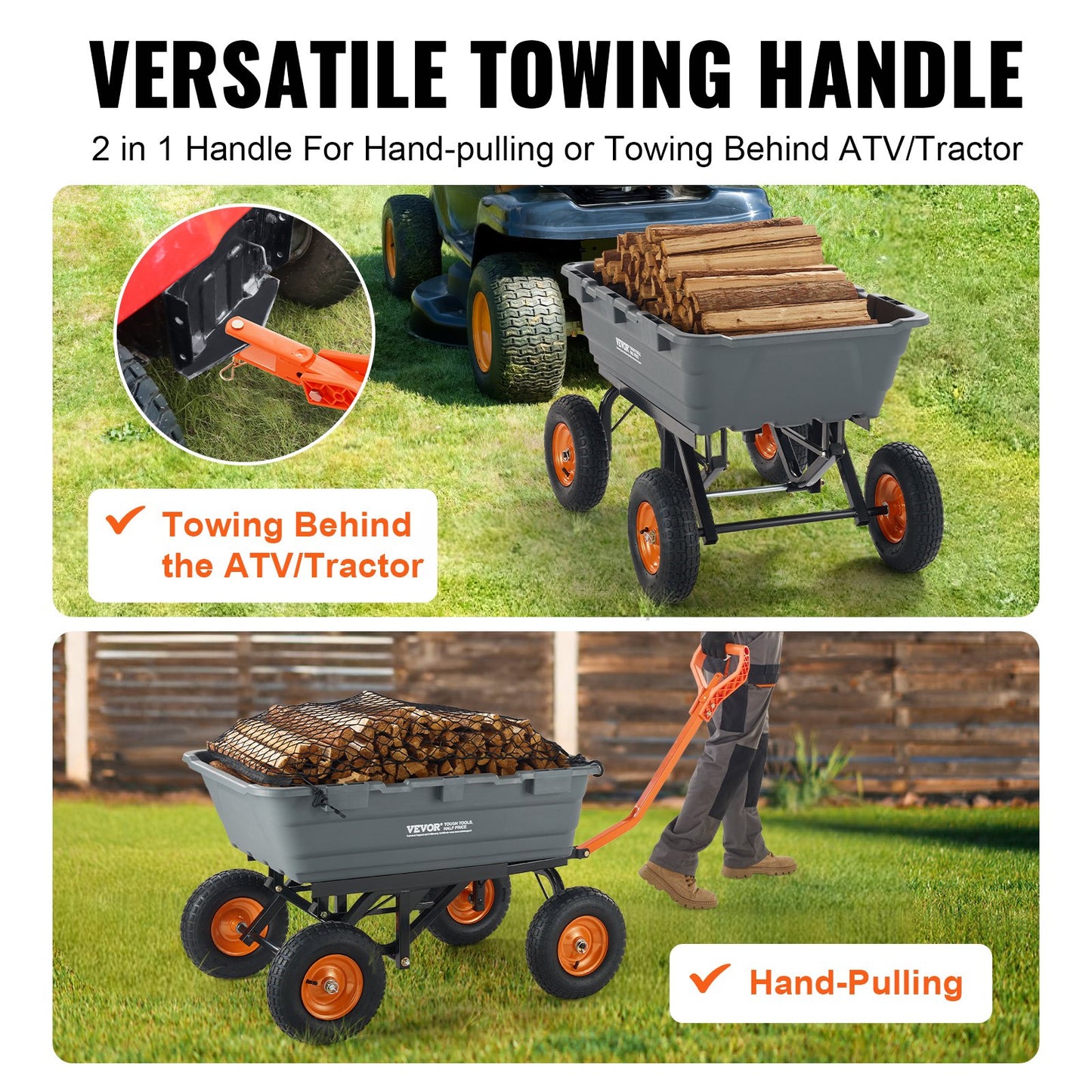 Poly Garden Dump Cart Kraftiga gårdsvagnar och vagnar 1500 lbs 13" däck