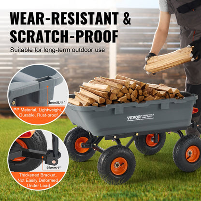Poly Garden Dump Cart Heavy Duty Farm Carts and Wagons 800 lbs 10" Tires