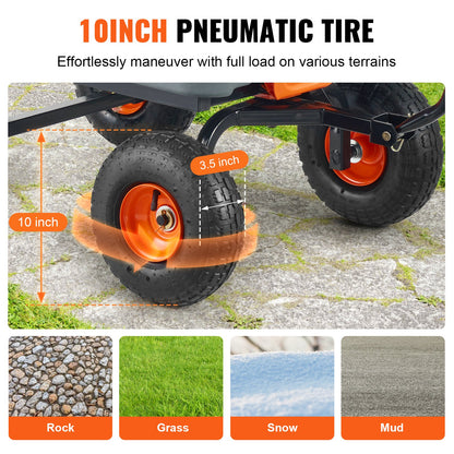 Poly Garden Dump Cart Heavy Duty Farm Carts and Wagons 800 lbs 10" Tires